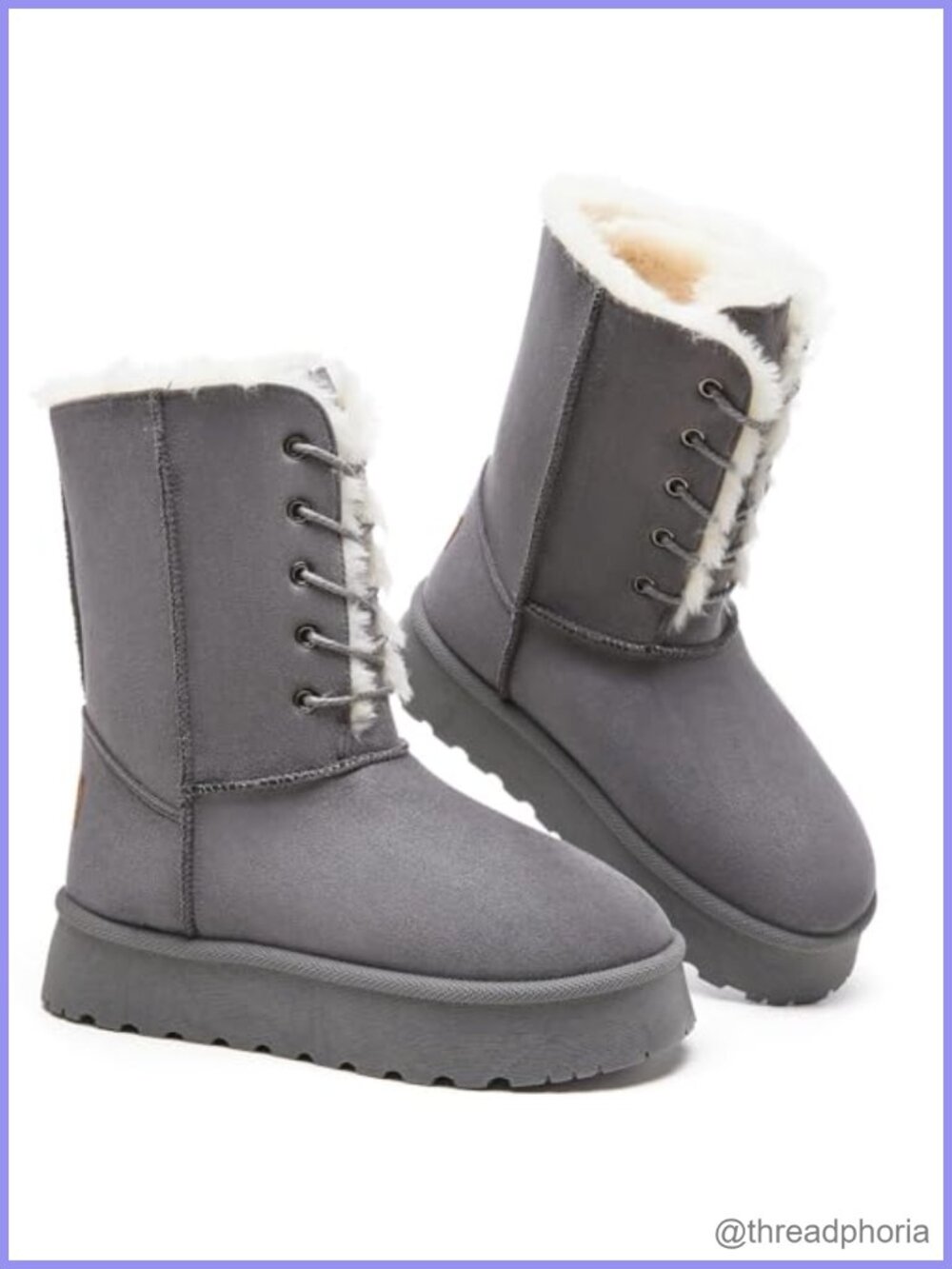 Women's Suede Platform Snow Boots Fur Lined Lace-Up Winter Boots